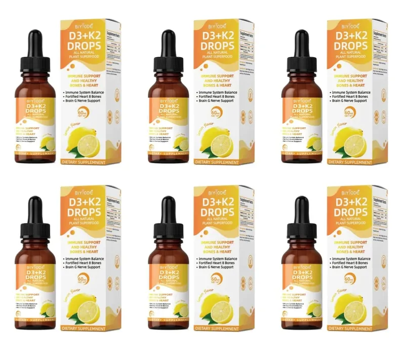 Vitamina D3 K2 Gotas Líquidas Absorção de Cálcio e Suporte Ósseo 1000 UI D3 com Sabor Limão K2 60 ml 30 Porções