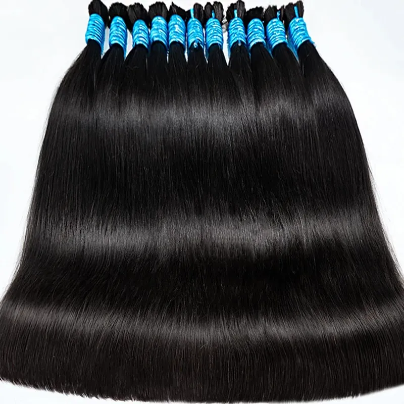 Kein Schuss, 100 % Echthaar-Extensions, Remy-Echthaar, unverarbeitetes natürliches schwarzes indisches Jungfrau-Haar, geflochten für Frauen
