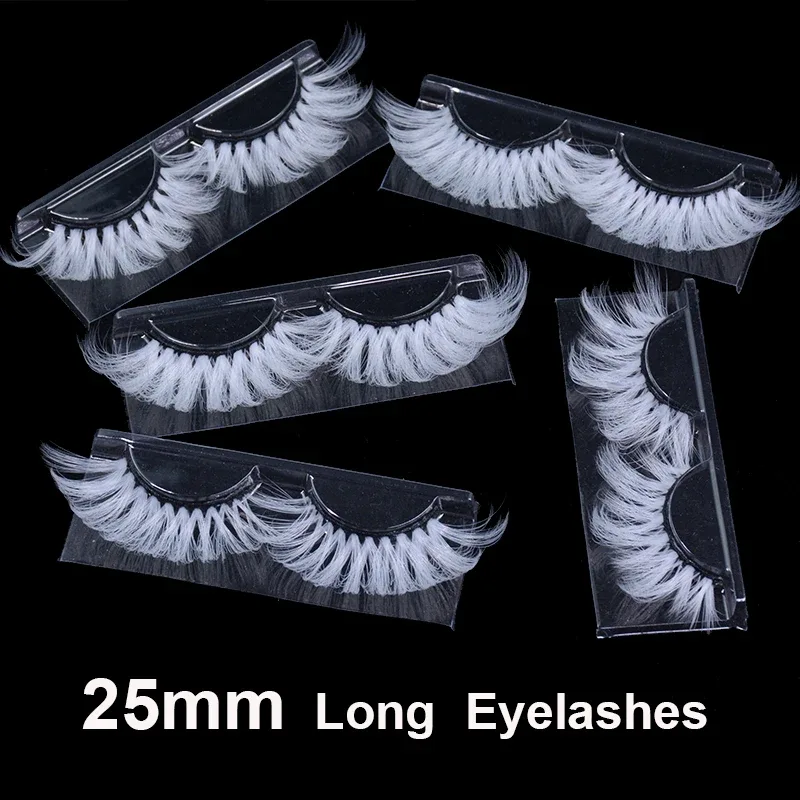Super Long 5D White False Eyelashes 25mm High Volume Fluffy Fake Eye Lashes Wholesale Supplier For Halloween Cosplay