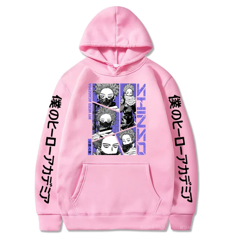 Anime My Hero Academia Hoodies Shinso Hitoshi Print Pullover Sweatshirts Harajuku Cartoon Style Crewneck Women Men Street Hoody