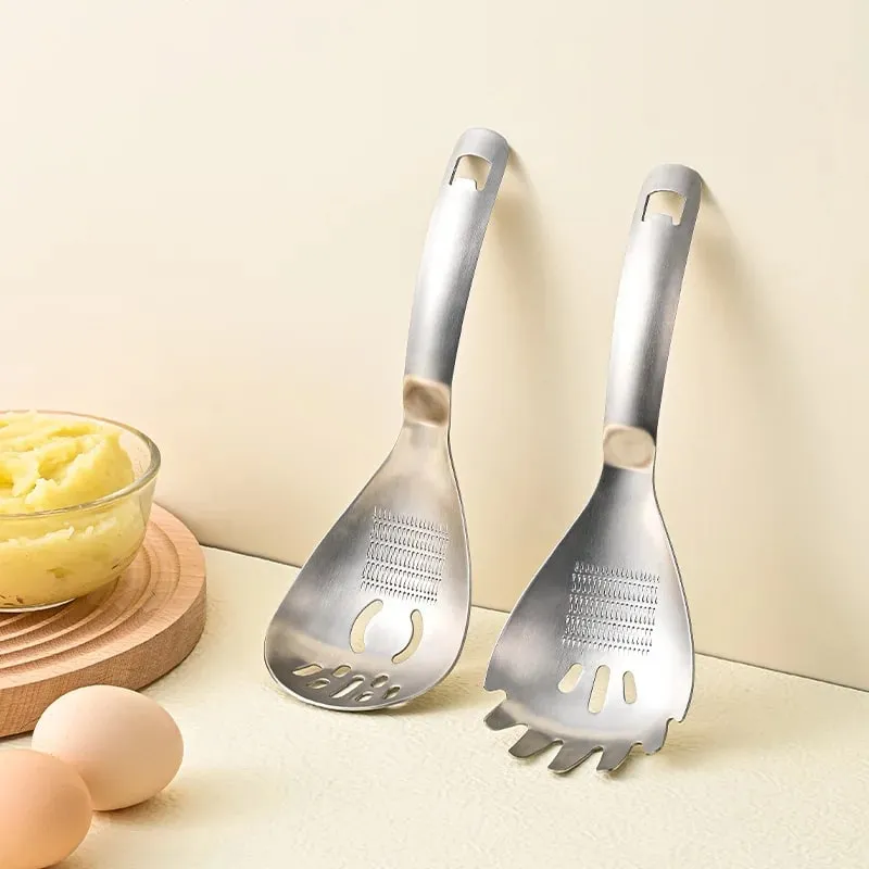 Stainless Steel Ginger Garlic Grater Multi-functional Grinding Spoon Egg Soup Divider Kitchen Cooking Utensils