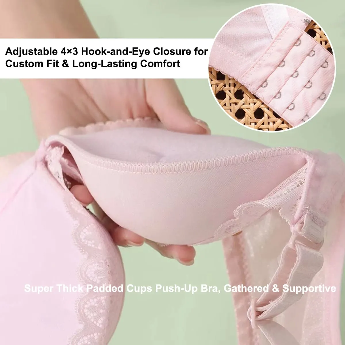 Ultra-Thick Push Up Bra with Side Support 8cm Thick Cups Lace Gathered Lingerie Wireless Full Coverage Bra for A/B Cup