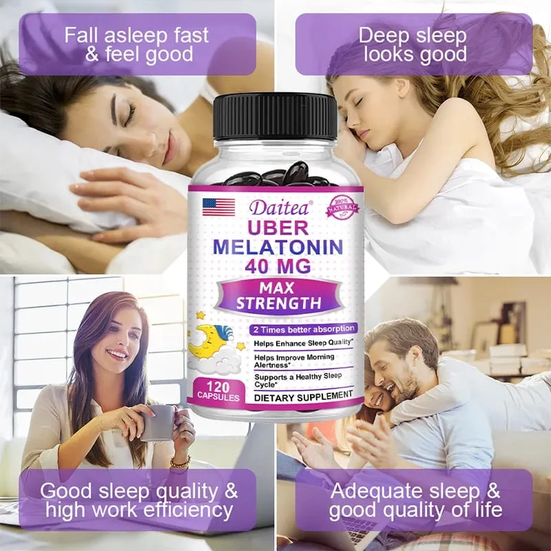 Daitea Super Melatonin Capsules-40mg Contém vitamina C ajuda você a adormecer mais rápido, alivia a insônia e melhora a qualidade do sono