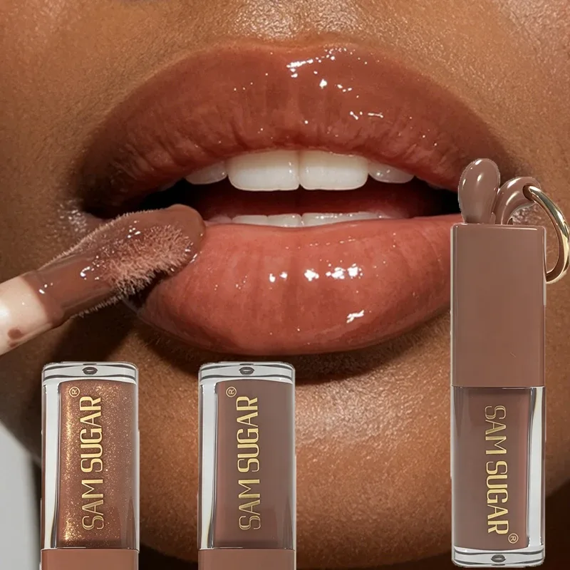 1pc espelho ouro brilhante marrom coelho brilho labial hidratante plumping gloss líquido batom fosco chocolate marrom tom de tonalidade labial