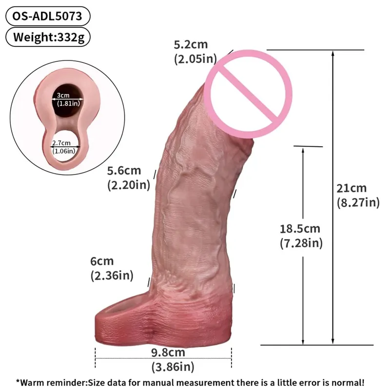Luva reutilizável para pênis com cabeça fechada realista e anel peniano para ampliação do pênis, atraso na ejaculação, brinquedos sexuais para homens