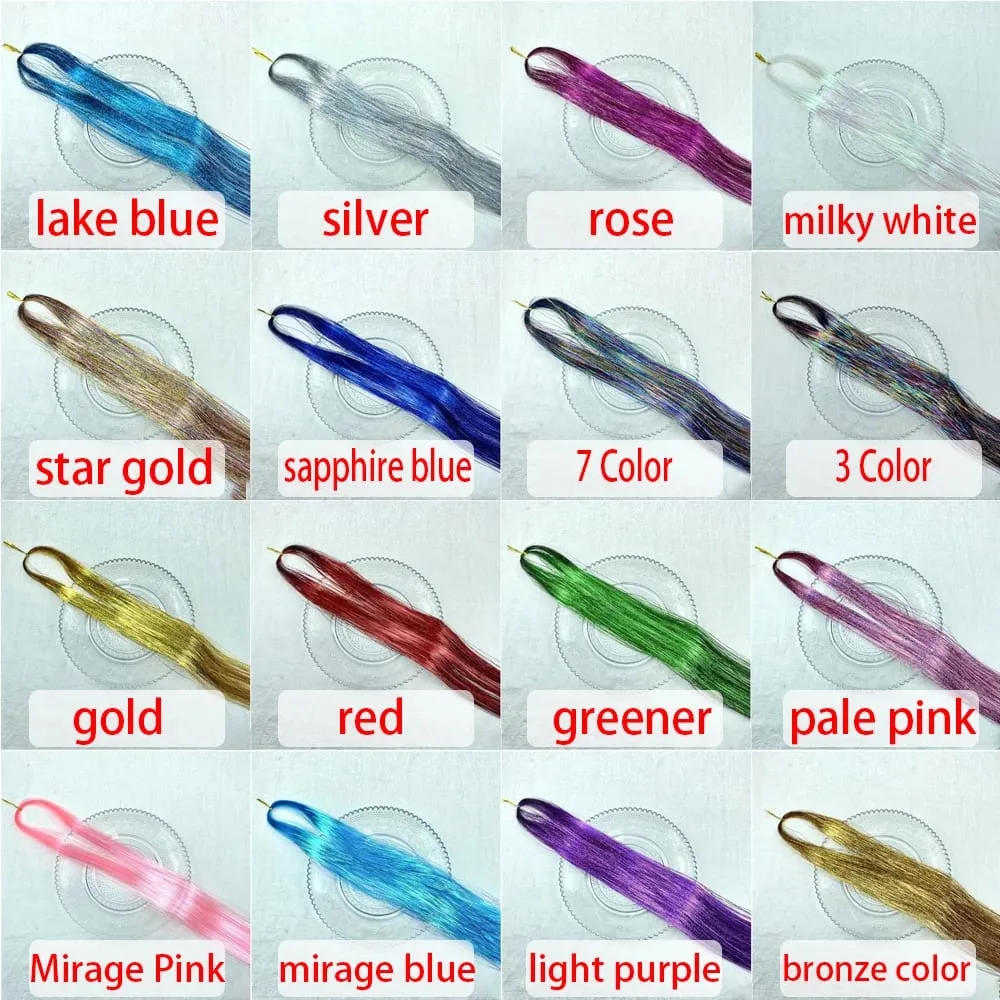 Extensões de cabelo sintéticas brilhantes, 93/120cm, fios coloridos de arco-íris, para meninas, cabelo, decoração falsa a laser