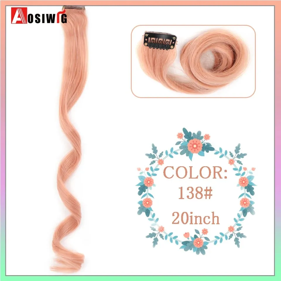 22 "sintético longo reto arco-íris destaque extensões de cabelo colorido clipe em uma peça ombre rosa roxo verde amarelo para wome