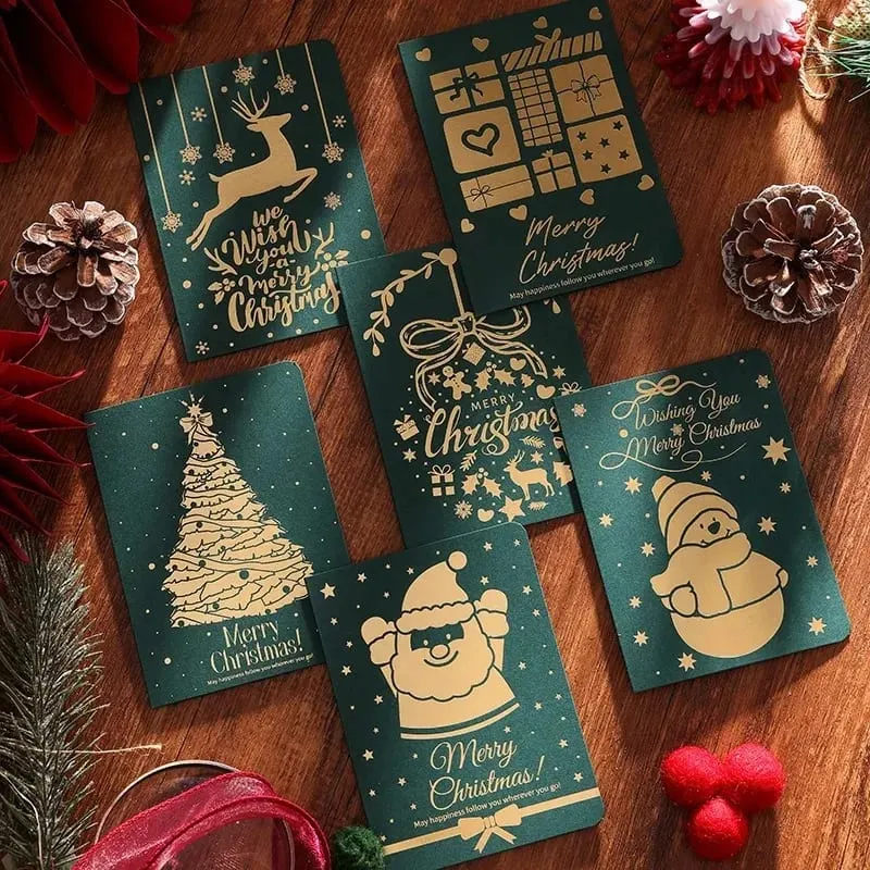 10 pçs vintage folha de ouro cartões dobráveis ​​de natal multi padrão bênção cartões de férias cartões de presente de ano novo