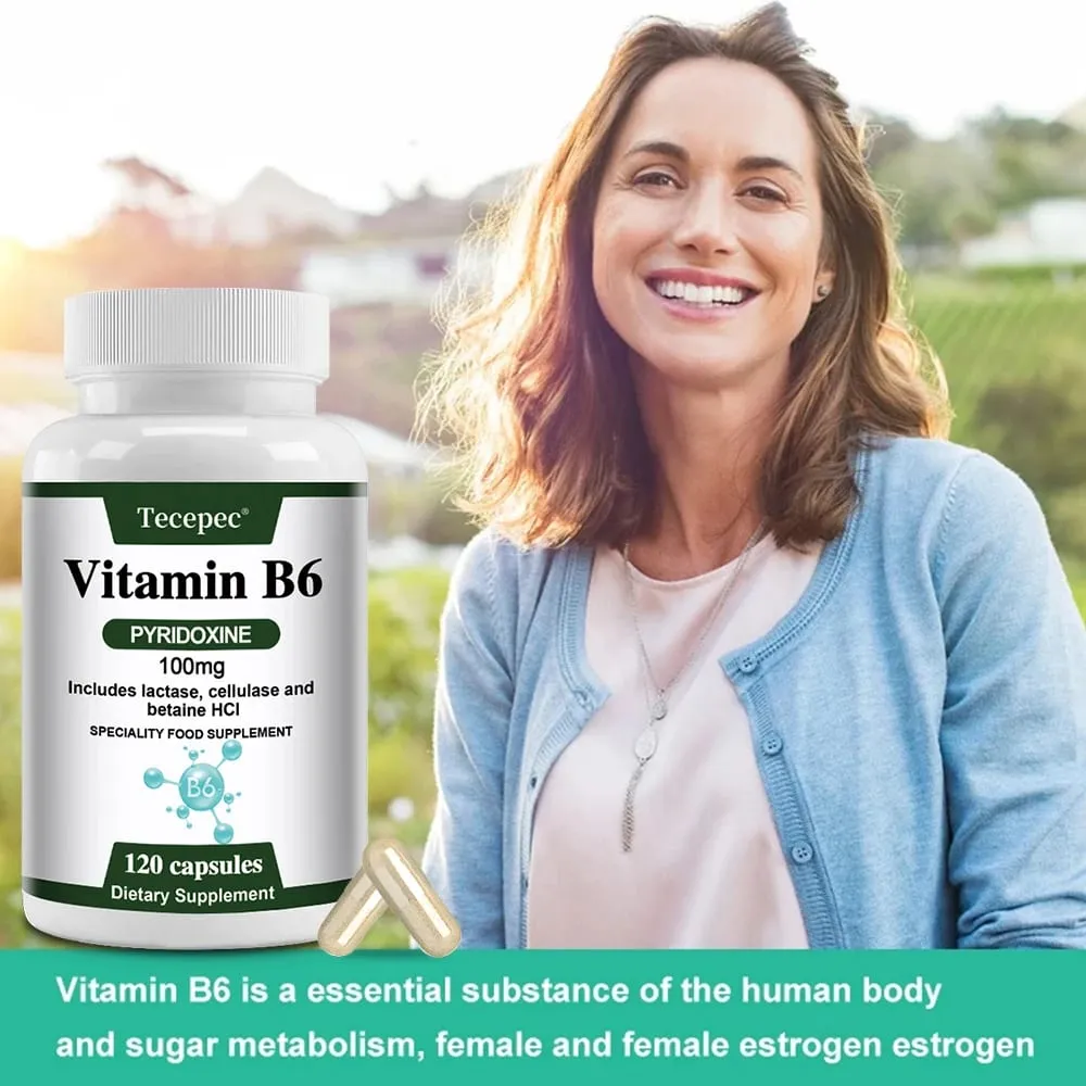 Vitamin B6 Capsules - Brain Function & Memory Concentration Cardiovascular Skin Hair Immune Non-GMO Dietary Supplement