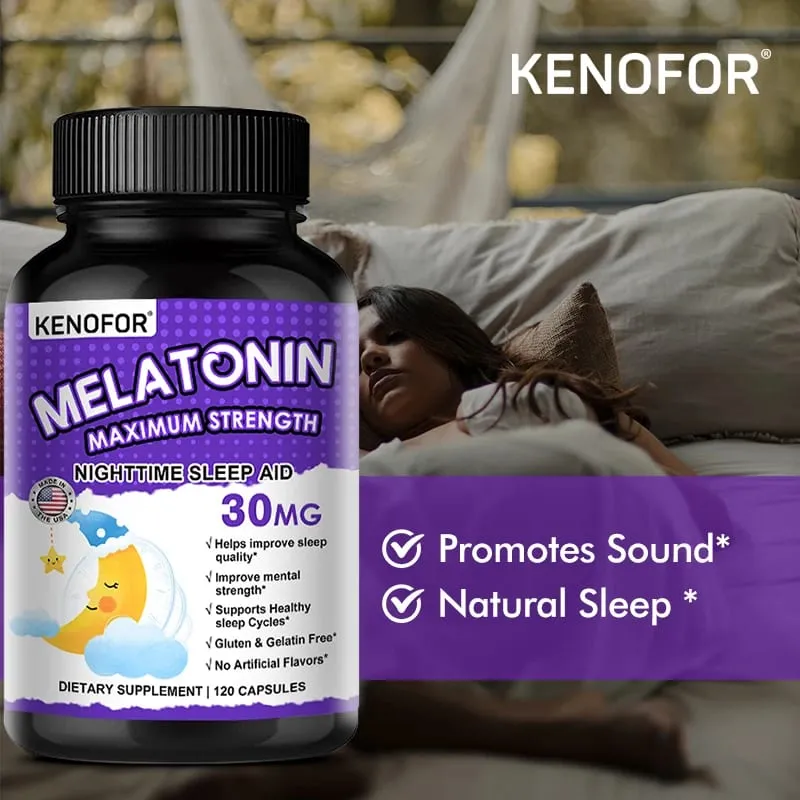 Cápsulas de melatonina 30 mg - promovem o adormecimento rápido, acalmam a mente, suplemento natural para dormir