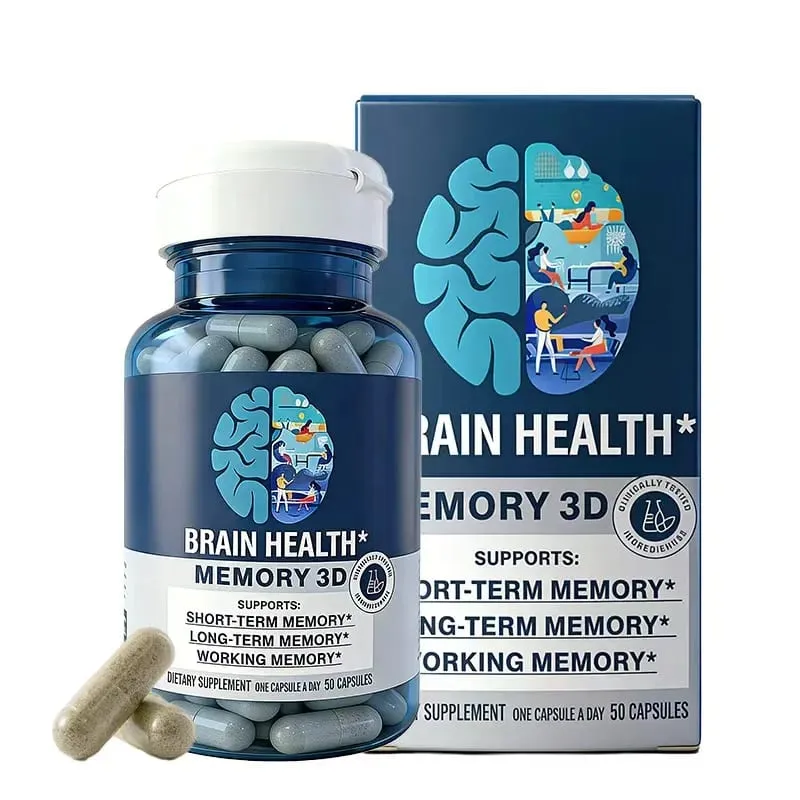 Suplementos cerebrais Memory 3D para memória e foco Vitamina B12 e B6 Ácido fólico 50 cápsulas — image 1