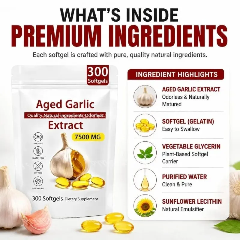 Aged Garlic Extract Softgels Odorless Immune Balance Support Antioxidant-Rich Daily Formula 7500 Mg Heart Vitality 300 Softgels — image 2