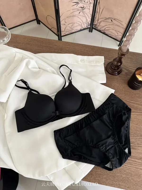 Conjunto de lingerie sem costas com fecho frontal e conjunto de sutiã pequeno, anti-flacidez, edificante, confortável e sem aro.