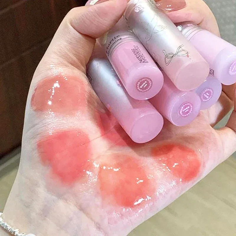 鏡面玻璃固體唇彩水光圓管持久保濕口紅自然裸桃色果凍唇釉彩妝