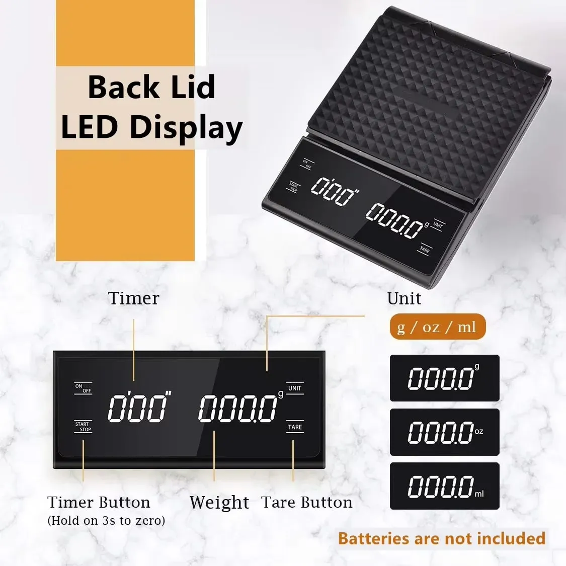 3kg/0.1g Precision Kitchen Scale with Timer-Digital Food Scale for Baking Cooking&Coffee Brewing (LCD Display Home Chef Tool)
