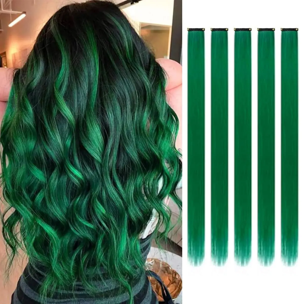 5 pçs clipe colorido em extensões de cabelo sintético destaques festa extensões de cabelo colorido arco-íris falso grampos de cabelo postiços — image 15