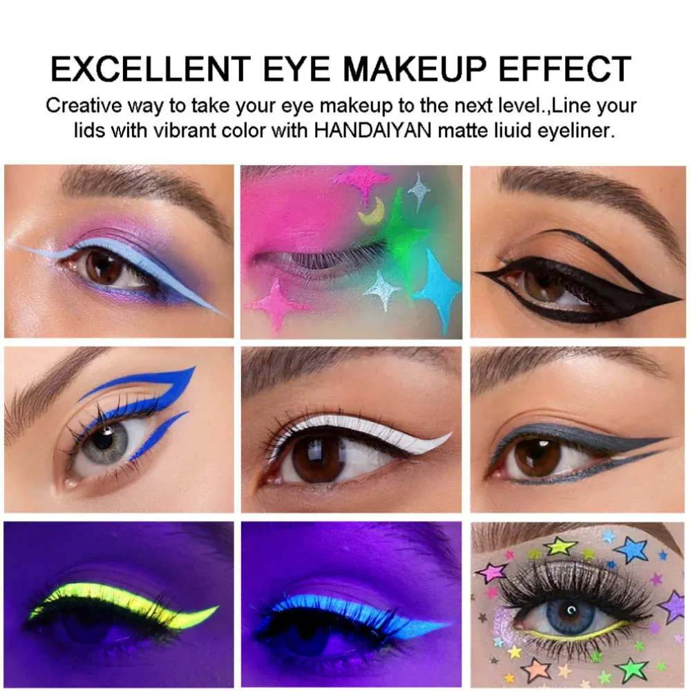 12pcs Colorful Waterproof Eyeliner Pen Set Fluorescent Matte Long-Lasting 24hrs Eye Liner Pencils for Face Makeup Decoration