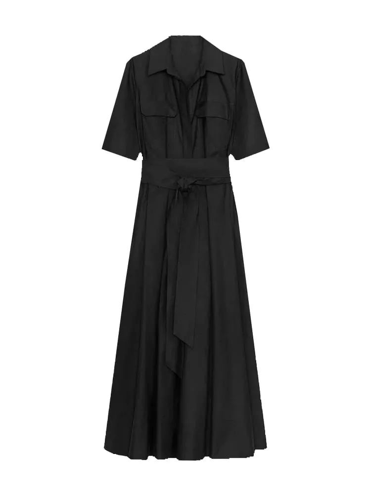 Chic sólido manga curta lapela vestido longo para mulheres elegante único breasted cintura maxi vestido senhora férias noite vestidos de festa