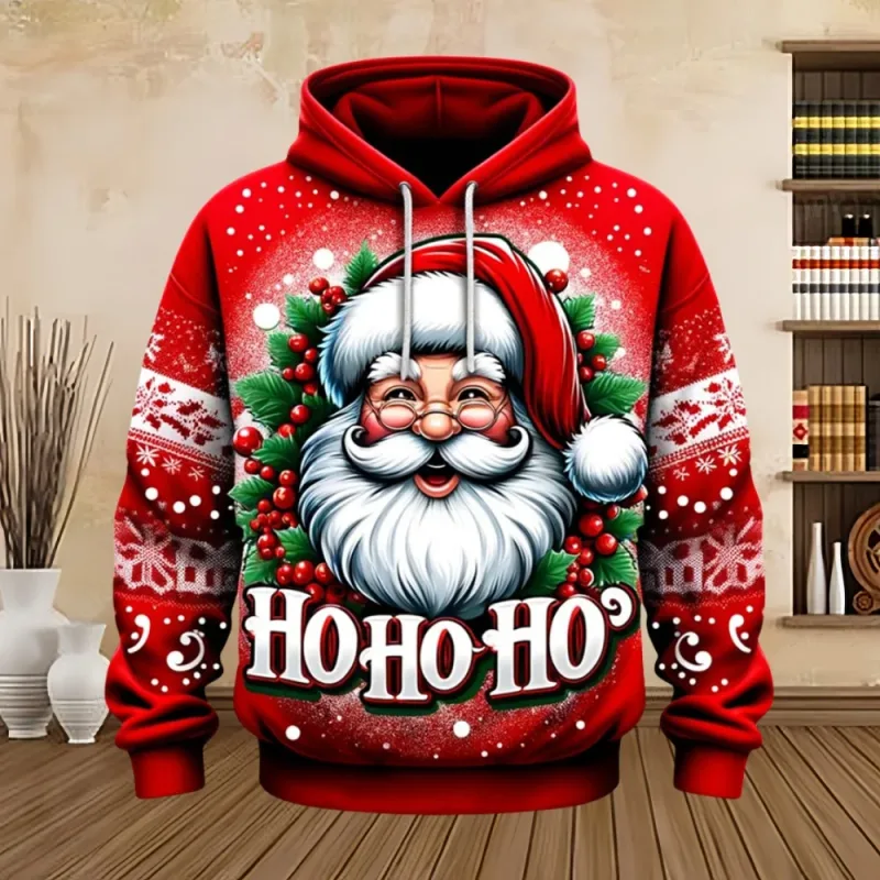 2025 Merry Christmas Graphic Sweatshirts Tree Pullover Hoodies for Men Clothes Santa Claus Hoody Snowman Sweatshirts Unisex Top