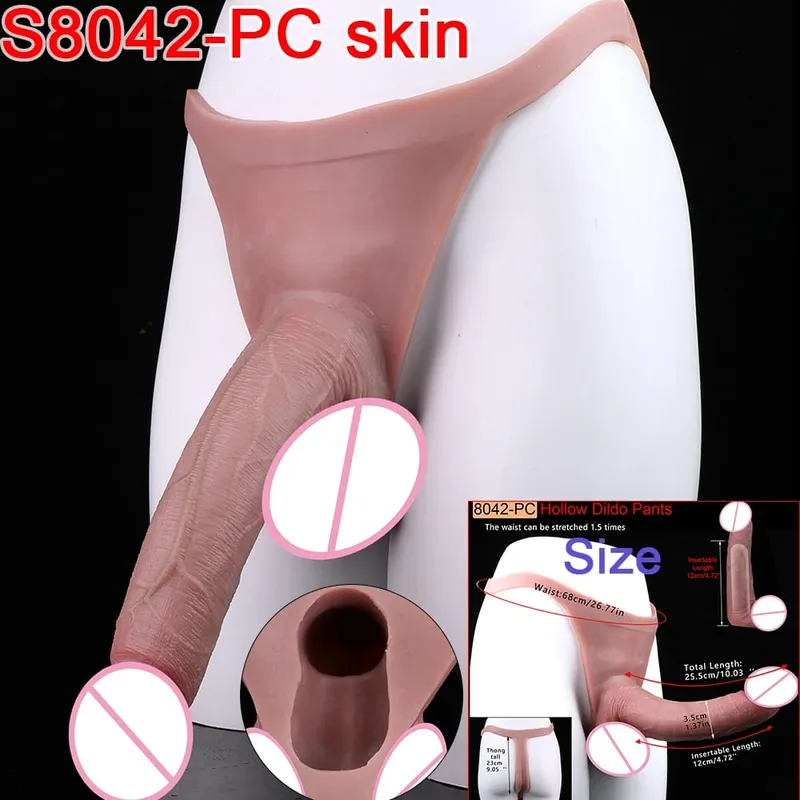 Masculino cinta-on longo oco vibrador ultra realista pênis estender manga calças насадка на член masculino galo capa brinquedos sexuais