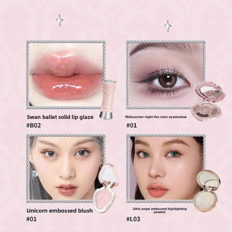 Flor sabe conjunto de maquiagem lábio lama iluminador pó blush sombra de olho maquiagem profissional presente kit para menina cosméticos conjunto completo