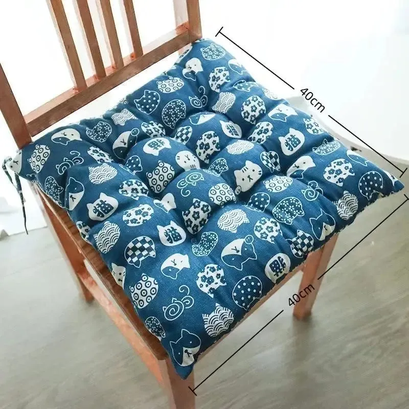 Soft Thick Padded Square Seat Cushion With Cute Cartoon Prints Fixed Ties For Home Office Indoor Outdoor Use Polyester Resilient