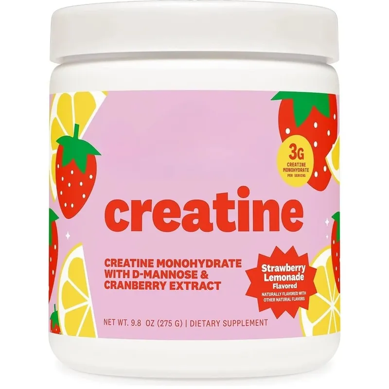 Suplemento de creatina monohidratada em pó 3g, fórmula vegana, sabor limonada de morango, açúcar zero para um estilo de vida ativo