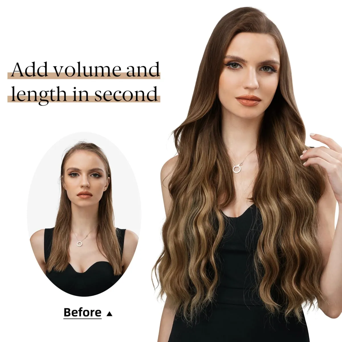 Fio invisível ondulado sintético com clipes, extensão de cabelo, linha de peixe, loiro natural, clipe em peça de cabelo falso
