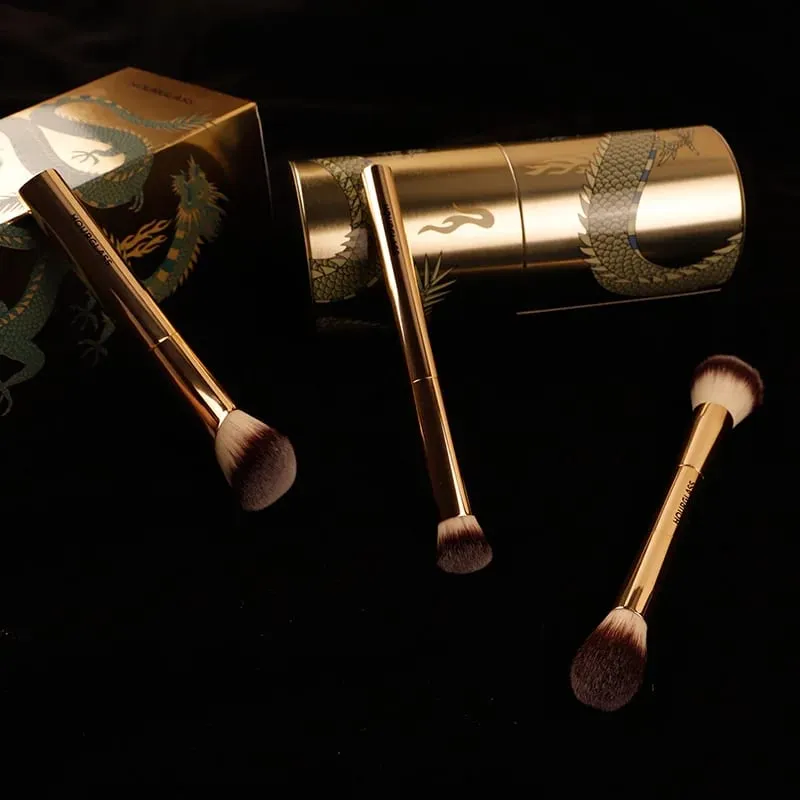 3 pçs/set Ampulheta pincéis de Maquiagem Pó Fundação Blush Corretivo Make up escova com Dragão caixa de armazenamento de balde de cosméticos