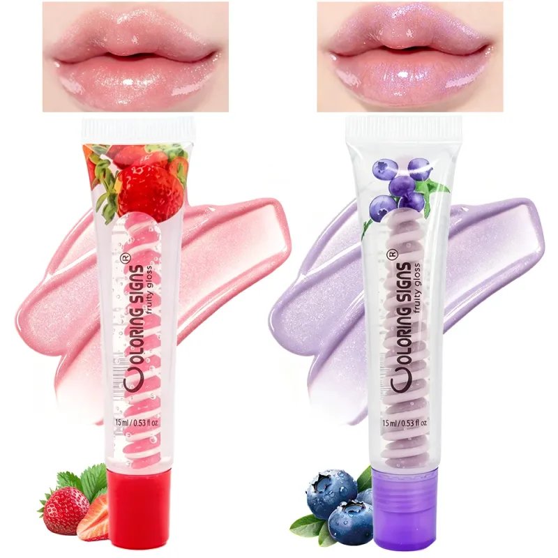 Fruity Lip Gloss Strawberry Blueberry Shiny Lip Oil Moisturizing Plumping Shimmer Lip Makeup Hydrating LipstickFor Girls