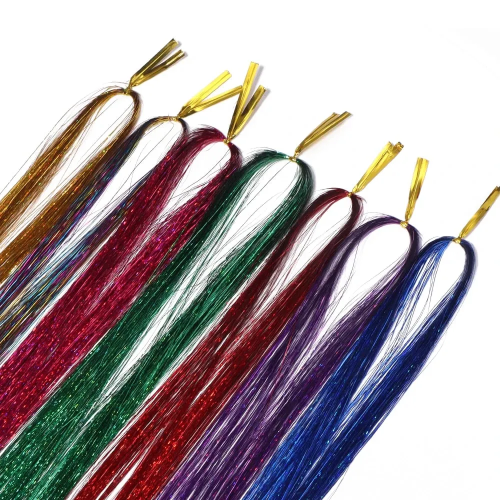 3 unidades/pacote 120cm multicolorido pet llaser cabelo enfeites extensões de cabelo metálico para diy festa cosplay acessórios de decoração de cabelo