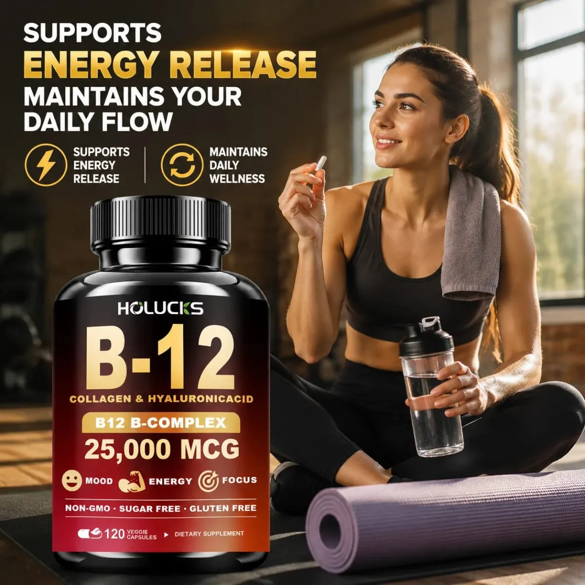 維生素 B12 複合補充劑有益於大腦和心臟功能支持記憶學習新陳代謝有助於增強自然能量
