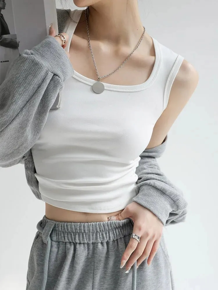女款純色 U 領羅紋背心吊帶背心女式夏季基本款彈性背心 U 領純色背心