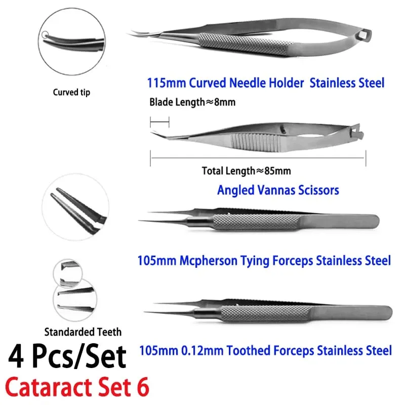 Conjunto de pinças para catarata de uso não médico, porta-agulhas 4 unidades/conjunto ferramentas de reparo doméstico Hi Eye