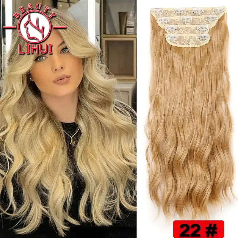 Long Curl Wave Clip In Hair Extensions 6Pcs/Set 16 Clips High Tempreture Synthetic Hairpiece Clip In Hair Extensions 24Inch