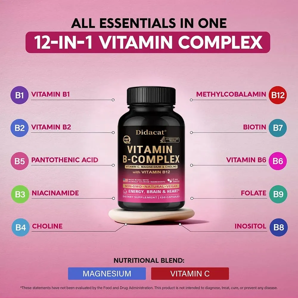 Complexo de vitamina B ativo unissex utilizável, altamente eficaz e facilmente absorvido - energia imunológica e suplemento metabólico
