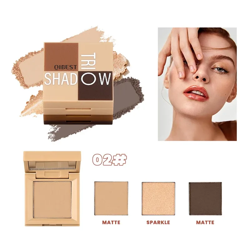 Paleta de sombras três em um, maquiagem portátil, acabamento fosco e brilhante, tom neutro multifuncional, fácil de misturar, 1 peça