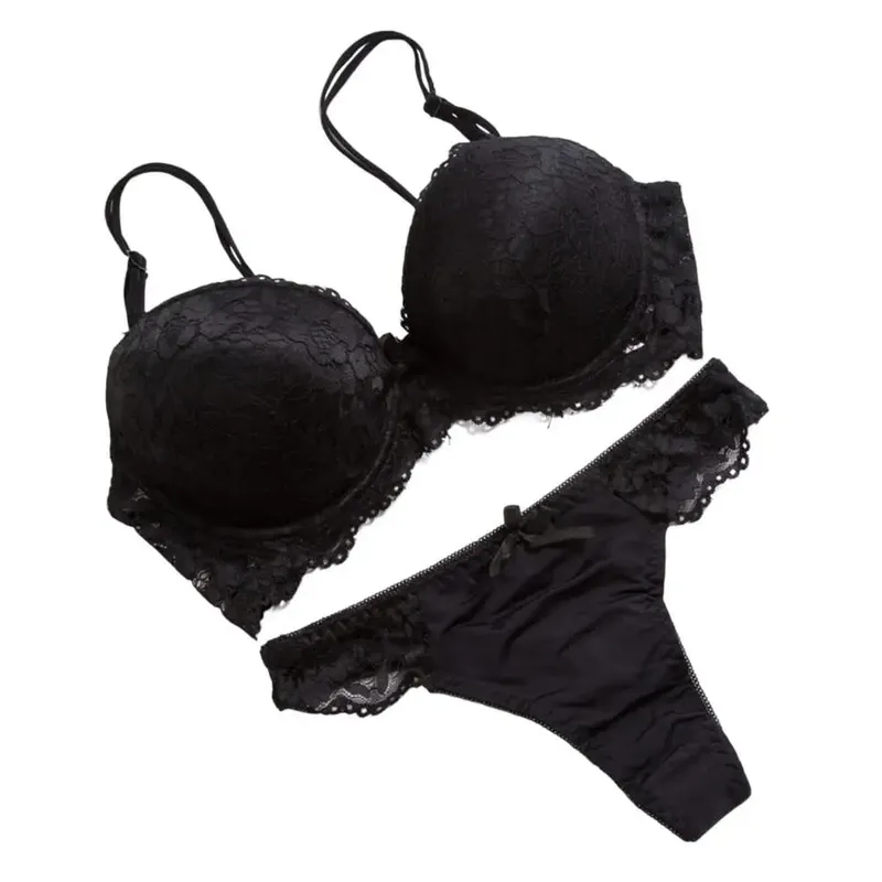 2 pçs/set conjunto de roupa interior alta estiramento cor sólida dupla fileira fivela decorar tamanho grande feminino sexy sutiã de renda e calcinha conjunto