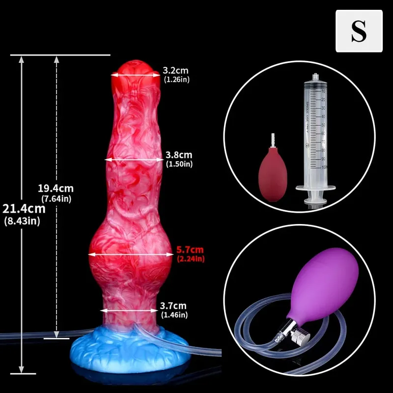 Ejaculação anal plug cão/lobo vibrador inflável grande nó pênis com função de esguicho forte otário brinquedo sexual para mulher