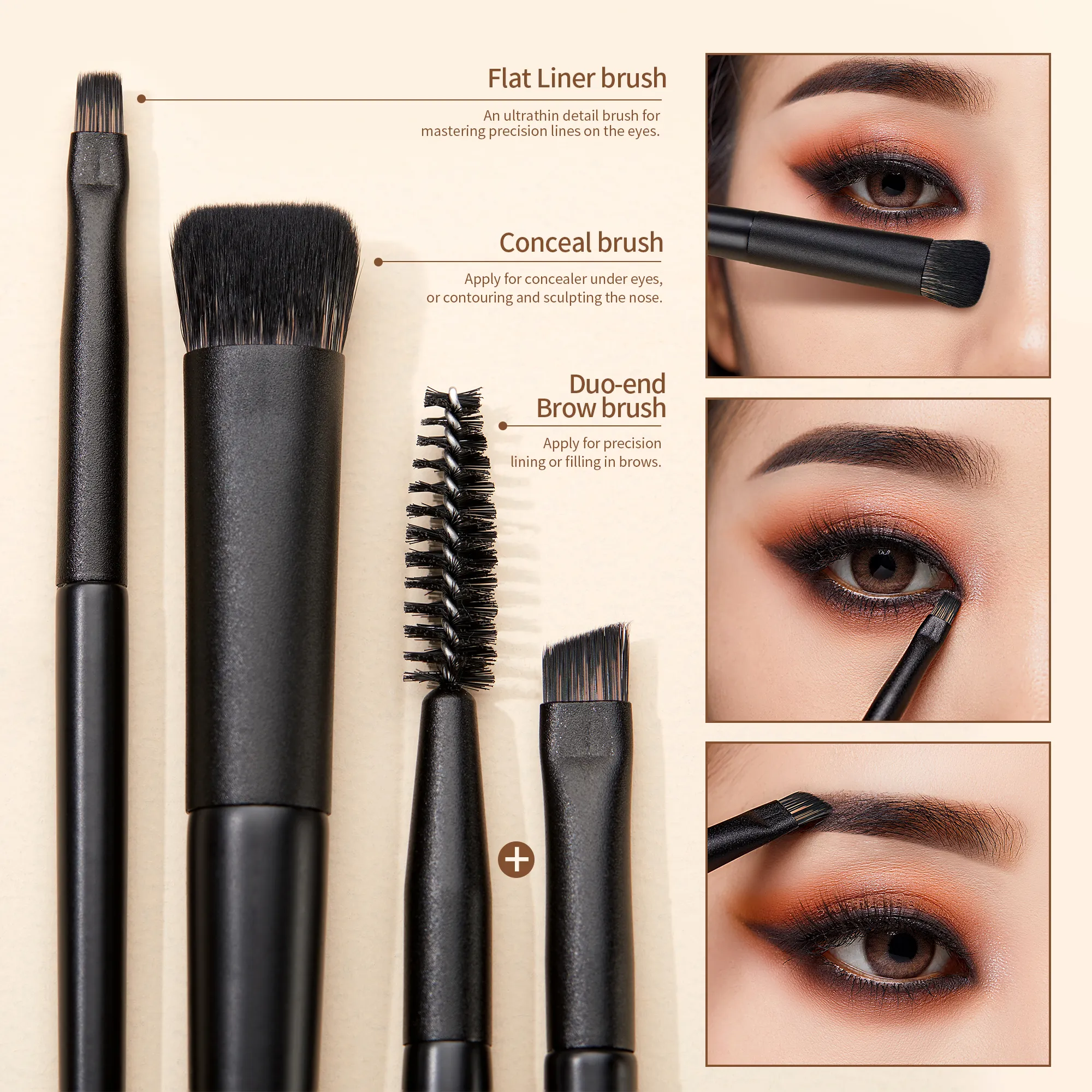 Jessup Eyeshadow Brushes Set 10pcs Eye Brush Shadow Blending Flat Liner Crease Duo-end Brow Spoolie Broach Elegant Black T337