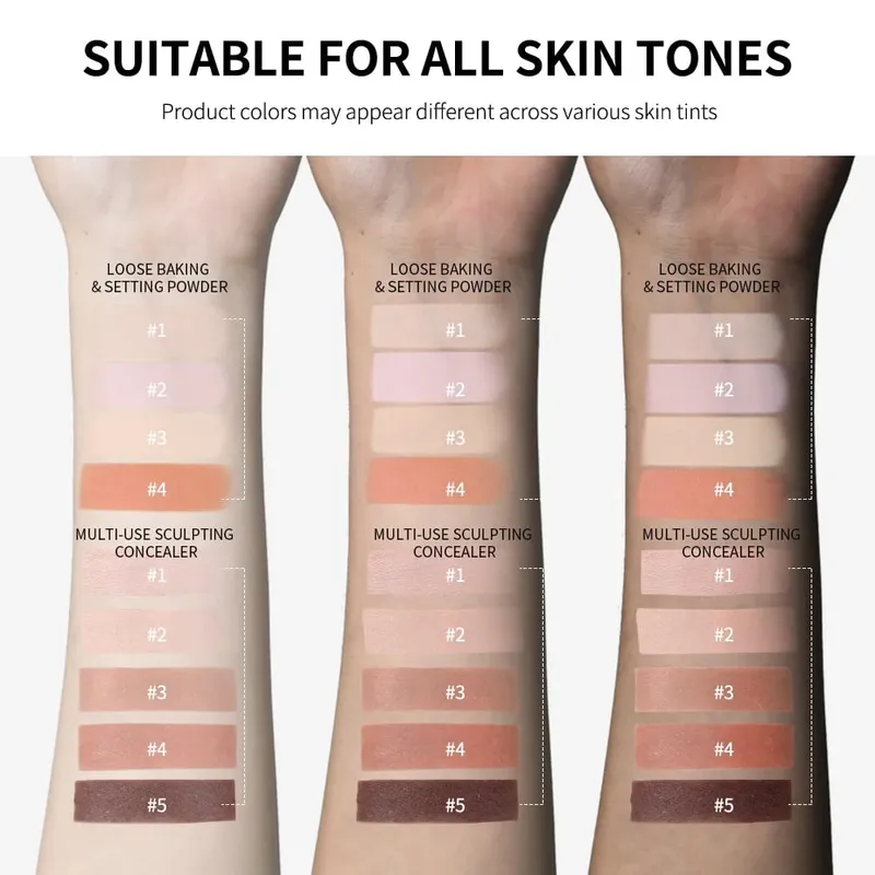 2pcs Face Makeup Set With Concealer And Loose Setting Powder Natural Face Smooth Matte Finish Women Cosmetics Korean Makeup