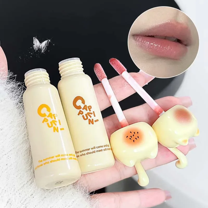 Gato bonito espelho de água brilho labial hidratante duradouro rosa damasco matiz labial esmalte nude batom coreano maquiagem menina