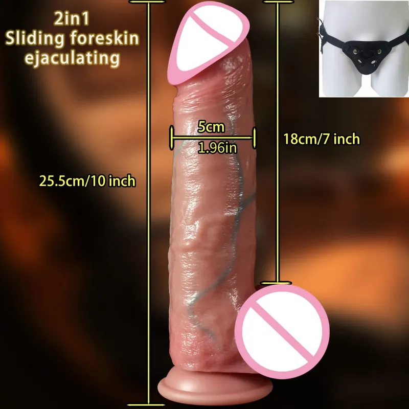 2 em 1 vibrador super realista pênis deslizante prepúcio ejaculação pau grande penetração anal masturbação feminina sexy brinquedos sexuais adultos
