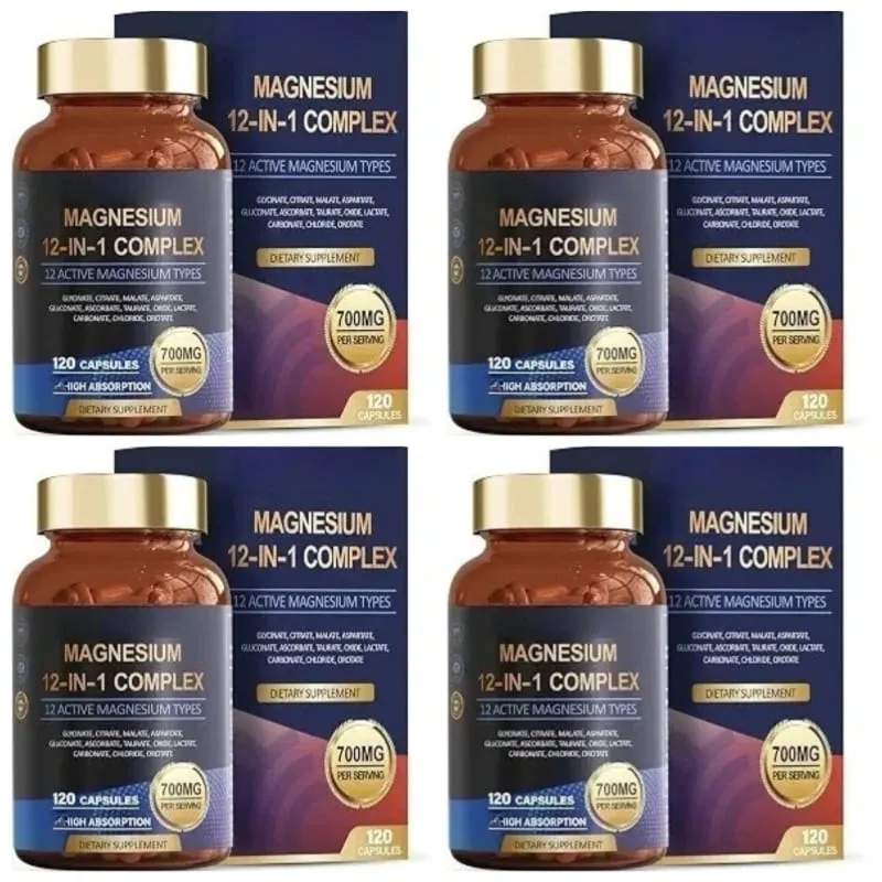 Cápsulas complexas de magnésio 12 em 1 para suporte ao sono e relaxamento muscular Sistema nervoso e saúde cardíaca 120 cápsulas