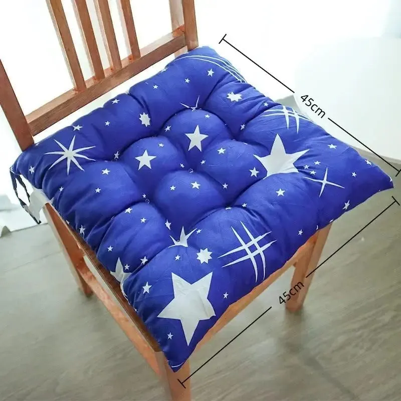 Soft Thick Padded Square Seat Cushion With Cute Cartoon Prints Fixed Ties For Home Office Indoor Outdoor Use Polyester Resilient