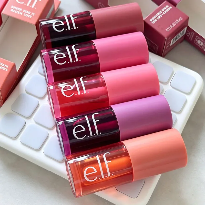 Novo elf brilho labial de 8 cores e blush em pó multicolorido, textura fina, leve, hidratante, nutritivo, bálsamo labial, cosméticos de cuidados