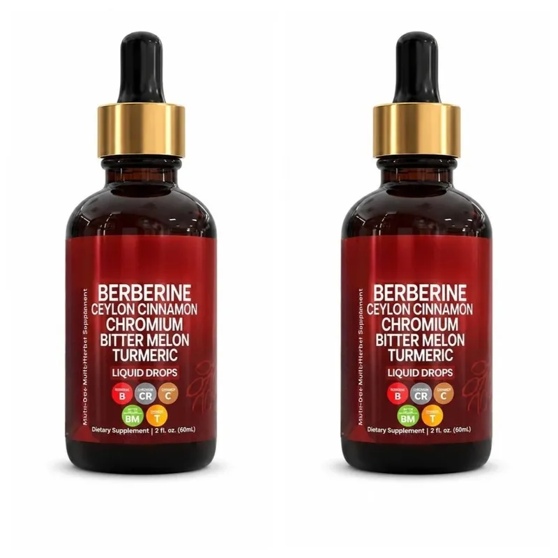 Gotas líquidas de berberina, ceilão, canela, cromo, melão amargo e extrato de cúrcuma, suporte metabólico multi-ingredientes, 60 ml