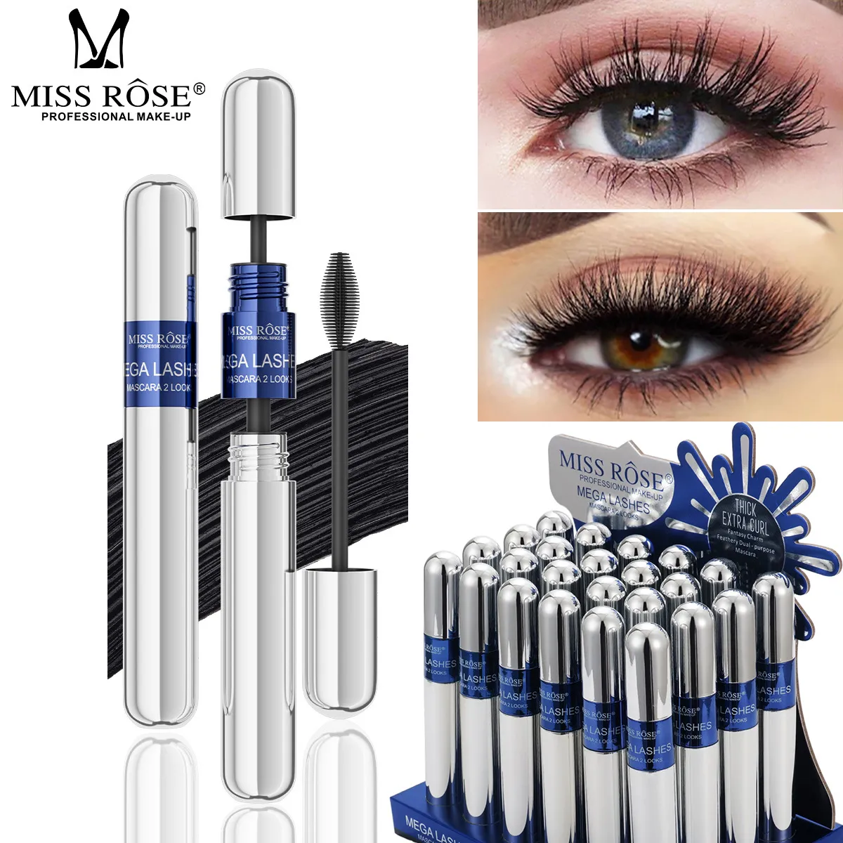 Black Mascara Set Big Brush Head Volumizing Lengthening Curling Mascara Waterproof Eyelash Primer Eye Makeup Cosmetic