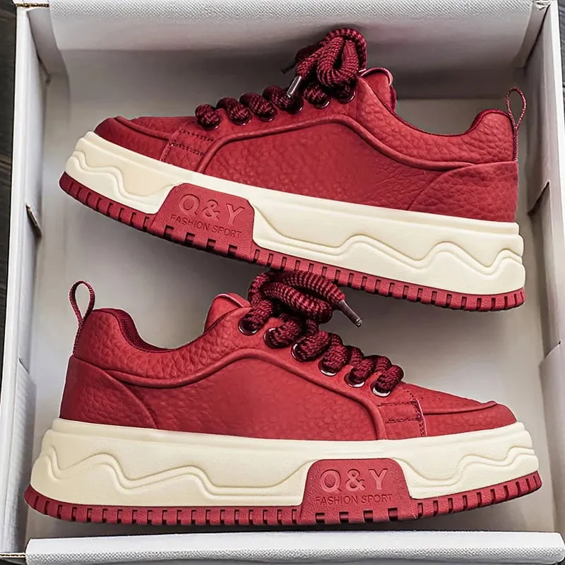 Men's Height Increasing Thick Sole Platform Shoes Fashion Leather Casual Skateboard Sneakers Streetwear