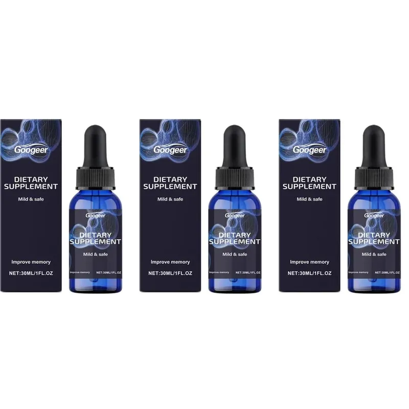 Googeer Gotas azuis de metileno, gotas de suporte para foco de memória com vitamina B1, extrato de folha de hortelã, gluconolactona, sem álcool, 30 ml